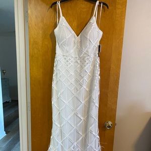 Guess white sequin dress with feathered bottom